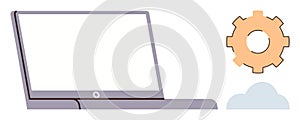 Laptop with Gear and Cloud Representing Technology, Digital Solutions, and Cloud Computing