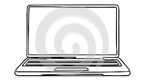 Open laptop. One line continuous laptop. Line art, outline, single line silhouette. Hand drawn vector illustration