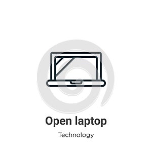 Open laptop outline vector icon. Thin line black open laptop icon, flat vector simple element illustration from editable