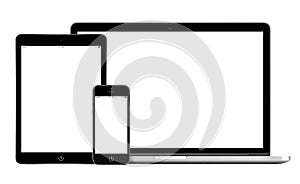 Open laptop smartphone and tablet pc template photo