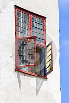 Open leaded windows in a castle