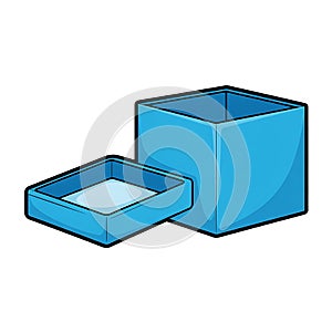 Open light blue cube box with lid on transparent background AI Generated