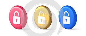 Open lock button cyberspace password security protection service 3d realistic isometric circle icon