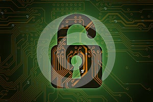 Open lock on circuit background