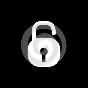 Open Lock Icon On Black Background. Black Flat Style Vector Illu