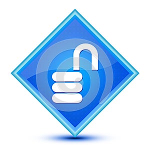 Open lock icon isolated on special blue diamond button illustration