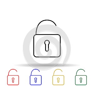 open lock multi color style icon. Simple thin line, outline vector of web icons for ui and ux, website or mobile application