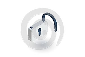 Open lock, password, access isometric flat icon. 3d vector