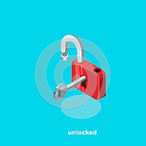 Open lock with a protruding key, isometric