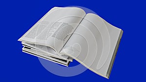 Open magazines stack isolated on blue background