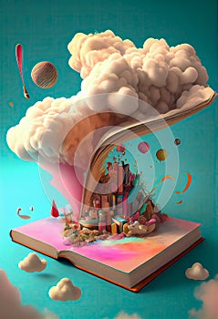 Open Magic Book. illustration, Generative Ai