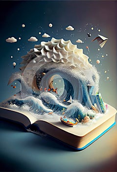 Open Magic Book. illustration, Generative Ai