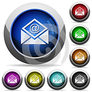 Open mail with email symbol round glossy buttons