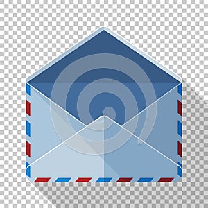 Open mail envelope icon in flat style on transparent background