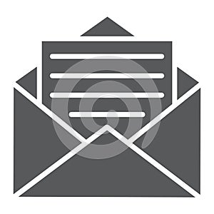 Open mail glyph icon, envelope and letter, email