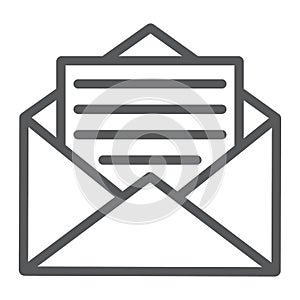 Open mail line icon, envelope and letter, email