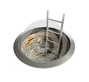 Open manhole with a ladder inside photo