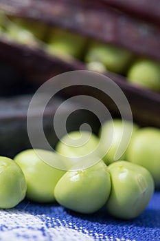 Open marrowfat pea in blue