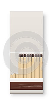 Open matchbox with matches. One box with heap of flammable matches. Kitchen house equipment vector illustration. Design