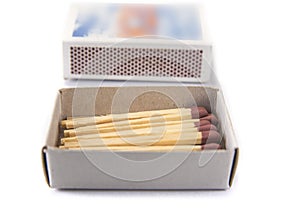 Open matches with box on the white background.