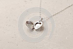 Open Medallion pendant in shape of heart made of silver on chain. Love, romance, beautiful romantic gift heart medallion pendant,