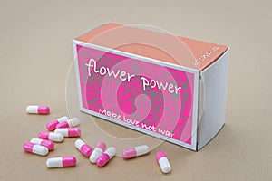 Open medicine packet labelled flower power photo