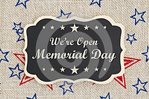 We are open Memorial Day message photo