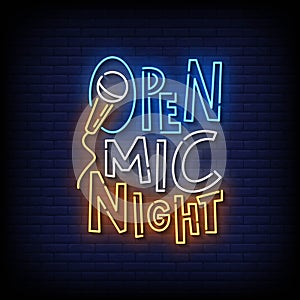 Open Mic Night Neon Signs Style Text Vector