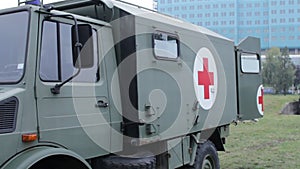 Open military ambulance vehicle