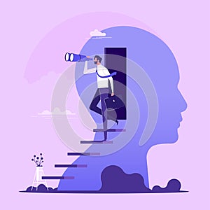 Open mind for future career, mental health concept, flat vector illustration