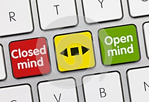 Open mind - Inscription on Red-Yellow-Green Keyboard Key