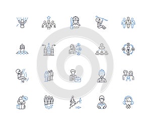 Open-minded individuals line icons collection. Accepting, Adaptive, Broadminded, Tolerant, Nonjudgmental, Inquisitive