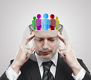 Open minded man with Social people inside