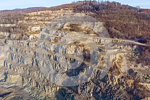 Open mine of quarries extraction in the canyon stone industry