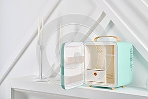 Open mobile mini refrigerator, portable fridge