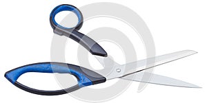 Open modern sewing shears with black handles