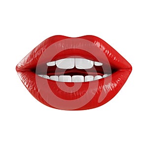 Open mouth with red glossy lips and white teeth on an isolated background. 3d rendering