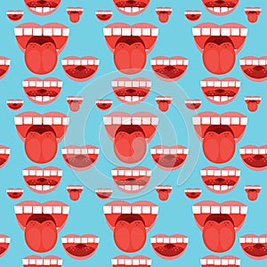 Open Mouth Tongue Teeth Seamless Pattern