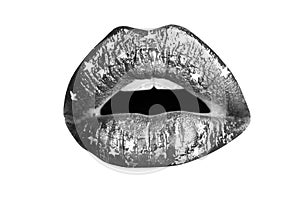 Open mouth woman close up. Sexy red female lips. Sensual open mouth. Isolated lip, surprised wow icon. Creative abstract