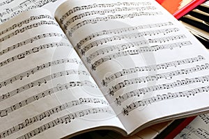 Open music book on a keyboard instrument