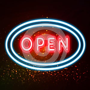 Open neon sign for welcome to customers concept