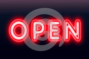 Open neon sign for welcome to customers concept