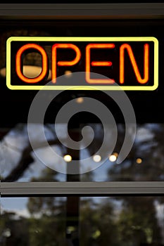 Open Neon Sign on a Window