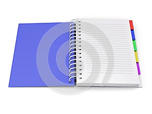 Open notebook with the blue cover with spring