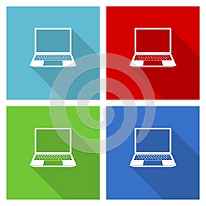 Open notebook, laptop, mobile computer icon set, flat design vector illustration in eps 10 for webdesign and mobile applications