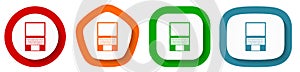 Open notebook, laptop, mobile computer vector icon set, flat design buttons on white background
