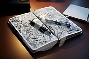 Open notebook pen document closeup. Generate Ai