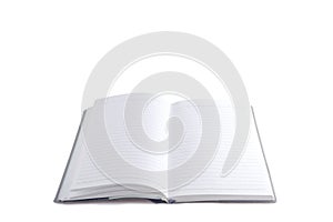 Open notebook on white background.