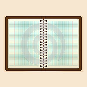 Open notebook with white page on beige background