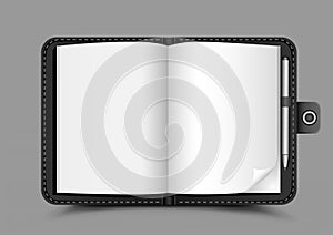 Open notepad gray background
